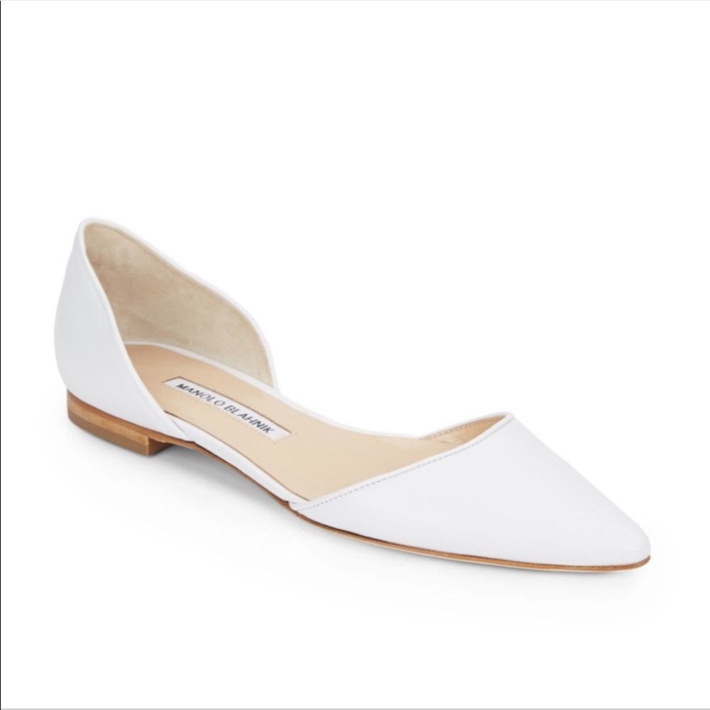 Manolo Blahniks D’Orsay White Open Side Flats Sz 37